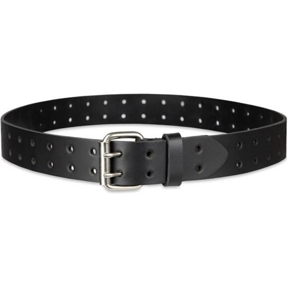 Mens leather belt double prong buckle heavy duty adjustable casual work wear - Picture 4 of 7